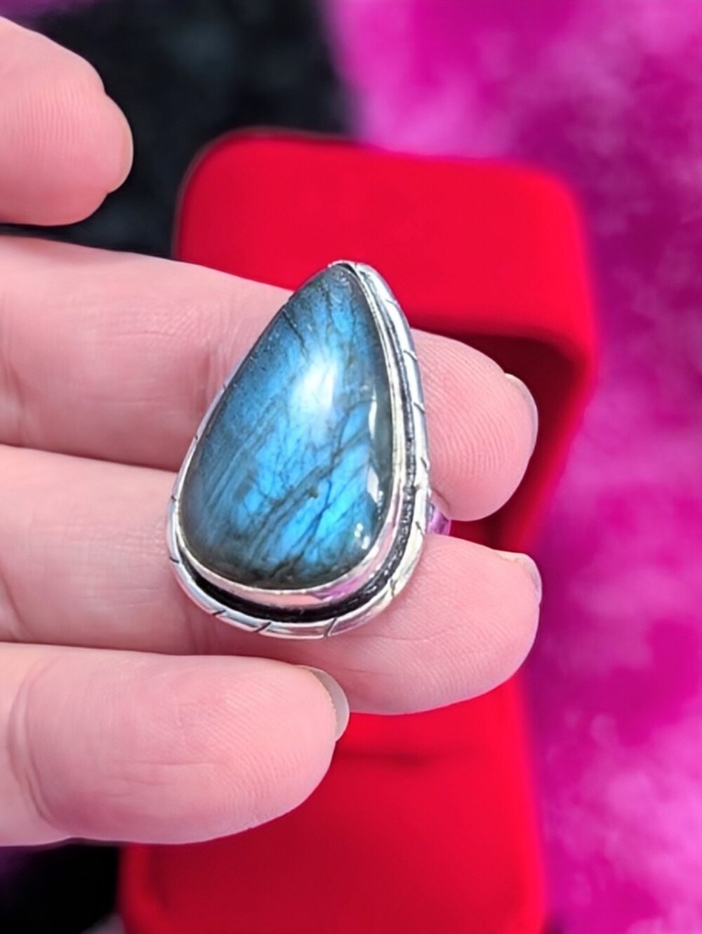 Handmade Vintage Style 💙 Blue Flash Labradorite  Sterling Silver Ring Size 8